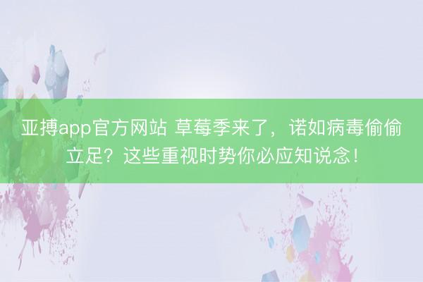 亚搏app官方网站 草莓季来了,诺如病毒偷偷立足?这些重视时势你必应知说念!